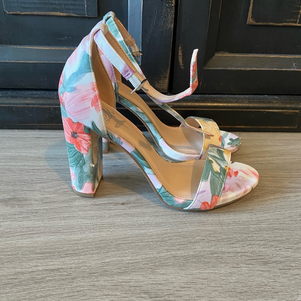 Floral Block Heel Sandals